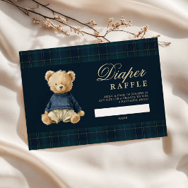 Cartão De Informações Tartan Polo Bear Baby Shower Diaper Raffle