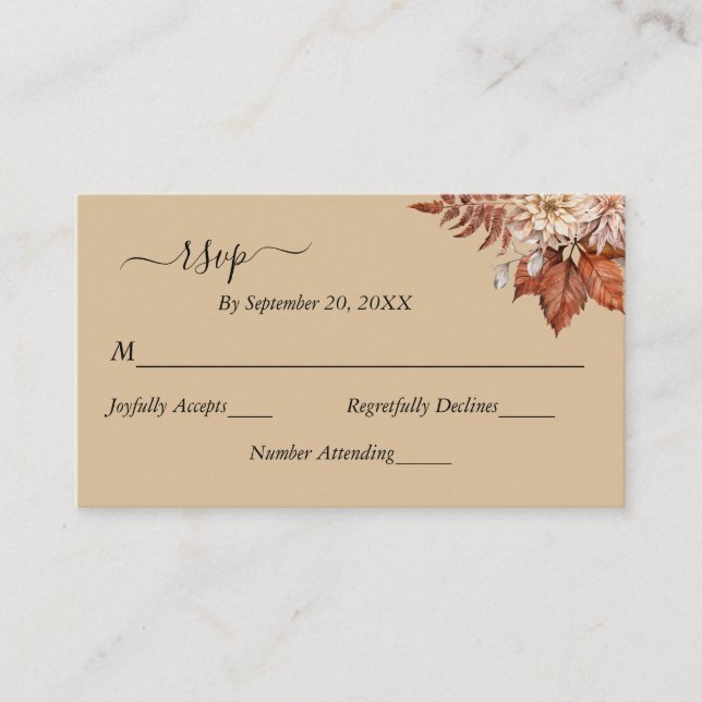 Cartão De Informações Taupe Beige Terracotta Floral Boho Wedding RSVP (Frente)