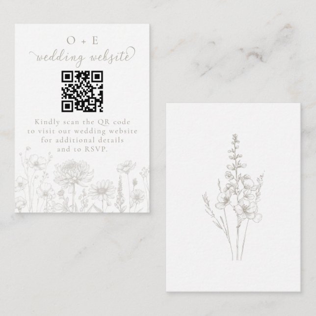 Cartão De Informações Taupe Botanical Minimal Wedding Website QR Code (Frente/Verso)