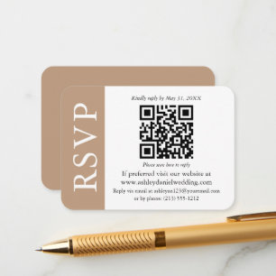 Cartão De Informações Taupe de Casamento de QR Moderno RSVP e Branco
