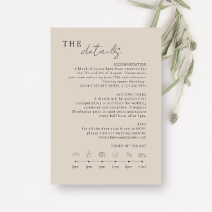 Cartão De Informações Taupe   Ícones de Detalhes de Casamento Minimalist