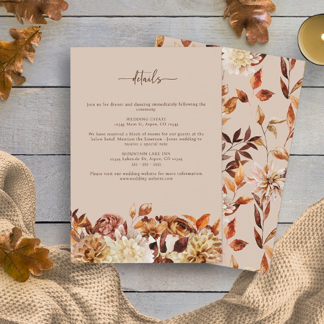 Cartão De Informações Taupe Rustic Deixa Cair Detalhes (Taupe Rustic Leaves Fall Details Enclosure Card by Painted Paperie
)