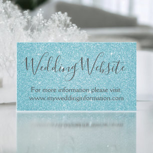 Cartão De Informações Teal Aqua Blue Glitter e Sparkle Elegant Weding