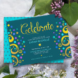 Cartão De Informações Teal Bat Mitzvah Gold Foil Tree of Life Modern<br><div class="desc">Tenha orgulho, alegria e mostre este marco do seu Bat Mitzvah favorito! Esta abstrato, folha de ouro falso gráfico com turquesa cintilante, azul, azul e roxo de David e "folhas" de ponto sobre um fundo azul-lacre, rico e escuro, é a inserção personalizada perfeita da informação do partido para esta ocasião...</div>