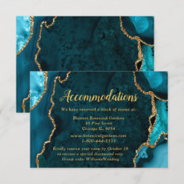 Cartão De Informações Teal Blue and Gold Agate Wedding Accommodations