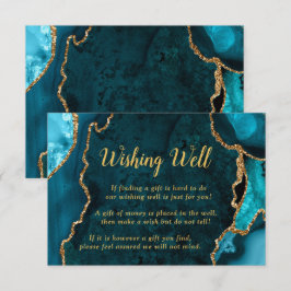 Cartão De Informações Teal Blue and Gold Agate Wedding Wishing Well