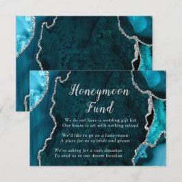 Cartão De Informações Teal Blue and Silver Agate Honeymoon Fund