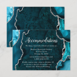 Cartão De Informações Teal Blue and Silver Agate Wedding Accommodations