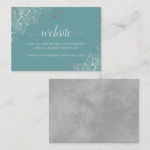 Cartão De Informações Teal com o site Elegant Silver Lace Wedding