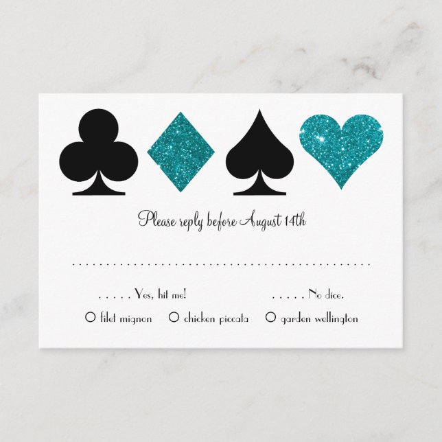 Cartão De Informações Teal Destiny Vegas Wedding RSVP com Meal Choice (Frente)