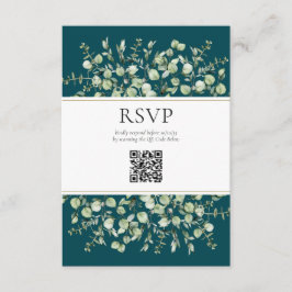 Cartão De Informações Teal Eucalyptus Código QR Casamento RSVP