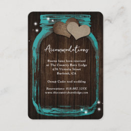 Cartão De Informações Teal Mason Jar Wood Wedding Accommodation Card