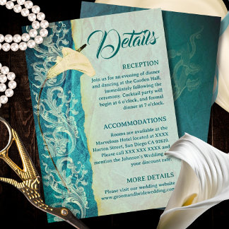 Cartão De Informações Teal Rococo Floral com Elegante Vintage Scrolls