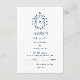 Cartão De Informações teal RSVP card Monogram With 2 Entree Choice
