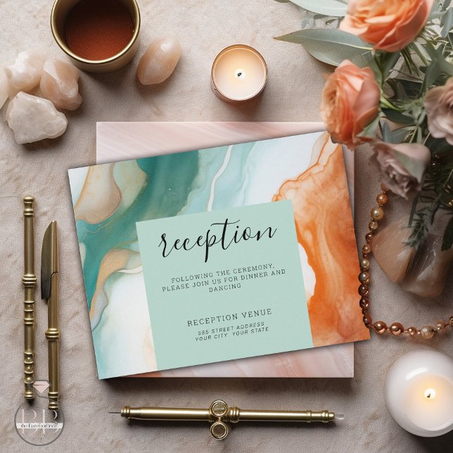 Cartão De Informações Teal Terracotta de Agata Moderna Elegante (Criador carregado)