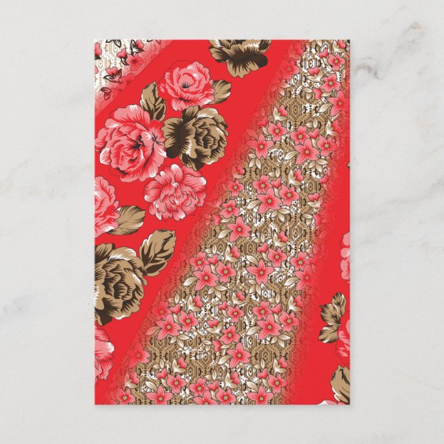 Cartão De Informações Tecido vermelho vibrante com floral intrincado e  (Frente)