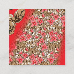 Cartão De Informações Tecido vermelho vibrante com flores intricadas e