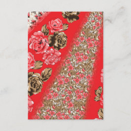 Cartão De Informações Tecido vermelho vibrante com intrincado floral e