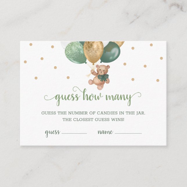 Cartão De Informações Teddy Bear Adivinha Quantas Candies Game Chá de fr (Frente)