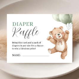 Cartão De Informações Teddy Bear Baby Shower Sage Green Diaper Raffle