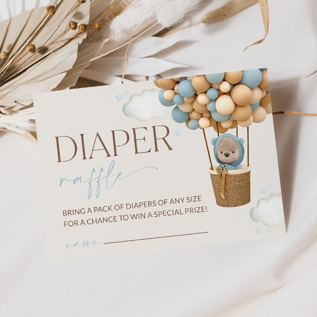 Cartão De Informações Teddy Bear, Blue Balloons, Diaper Raffle (Criador carregado)