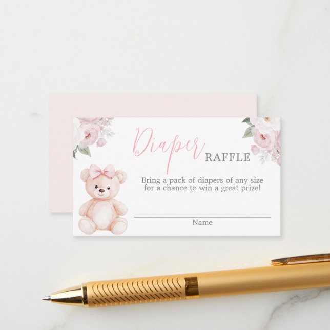 Cartão De Informações Teddy Bear Diaper Raffle Card (Frente/Verso In Situ)