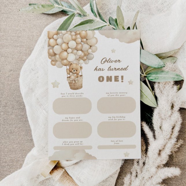 Cartão De Informações Teddy Bear First Birthday Time Capsule Massagem (Criador carregado)