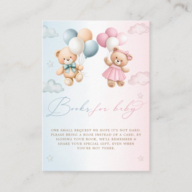Cartão De Informações Teddy Bear Gender Reveal Book Request (Frente)