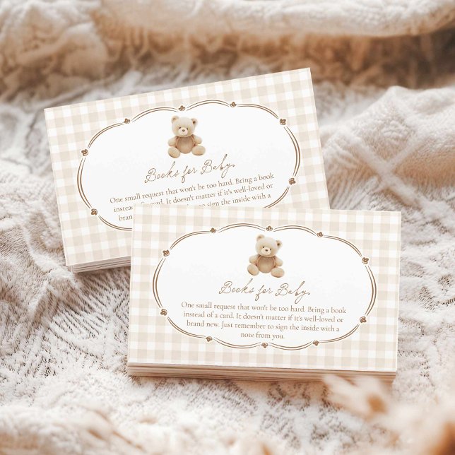 Cartão De Informações Teddy Bear Gingham Livros para Bebê (Teddy Bear Plaid Boy Baby Shower Books for Baby)