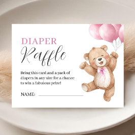 Cartão De Informações Teddy Bear Girl Baby Shower Pink Diaper Raffle