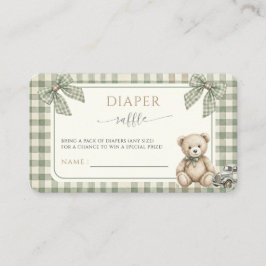 Cartão De Informações Teddy Bear Green Gingham Baby Shower Diaper Raffle
