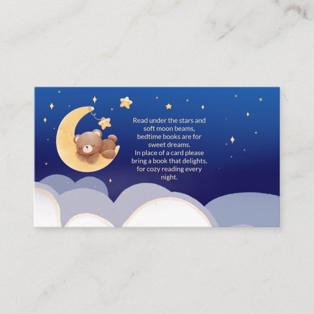 Cartão De Informações Teddy Bear Moon Blue Baby Shower Book Request (Frente)
