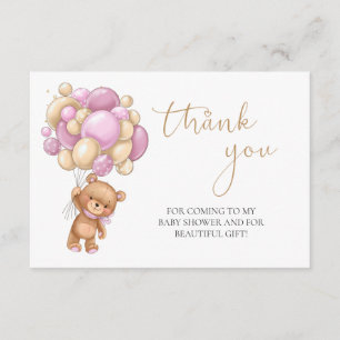Cartão De Informações Teddy Bear Pink Balloons Chá de fraldas Obrigado