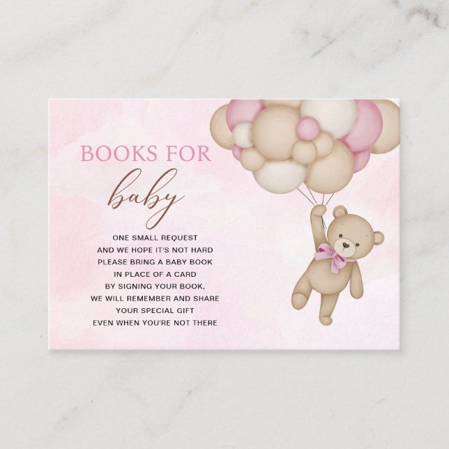 Cartão De Informações Teddy Bear Pink Books for Baby (Frente)