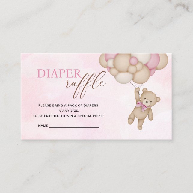 Cartão De Informações Teddy Bear Pink Diaper Raffle (Frente)