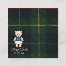 Cartão De Informações Teddy Bear Polo Clássico Xadrez Chá de Bebê Préppy