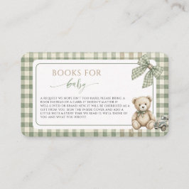 Cartão De Informações Teddy Bear SageGreen Gingham Books for Baby Shower