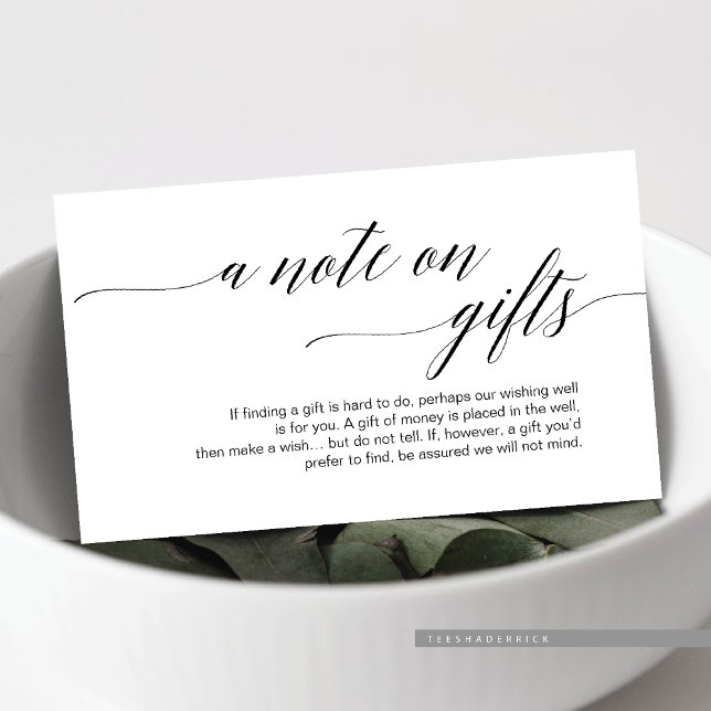 Cartão De Informações Tela preta moderna, uma nota sobre presentes (A Note On Gifts Enclosure Card, For Wedding Invites Card, In Modern Classy Clean Script)