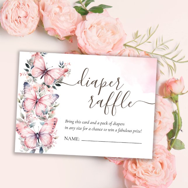 Cartão De Informações Tema da Borboleta Rosa | Fralda de Chá de fraldas (Criador carregado)