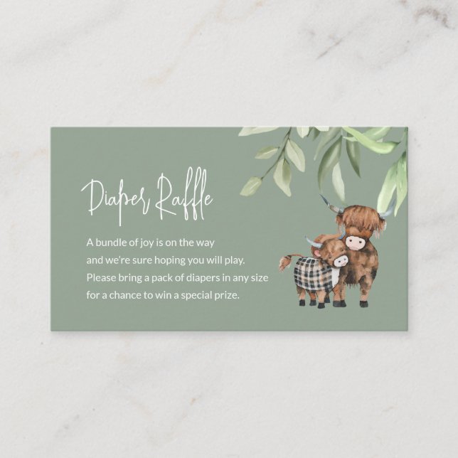 Cartão De Informações Tema da Vaca Verde da Placa de Recheio Raffle fral (Frente)