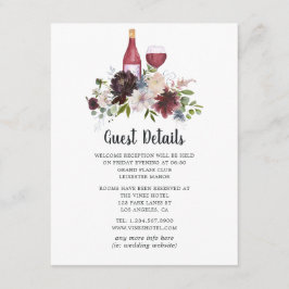 Cartão De Informações Tema de vinho Borgonha e Blush com detalhes florai