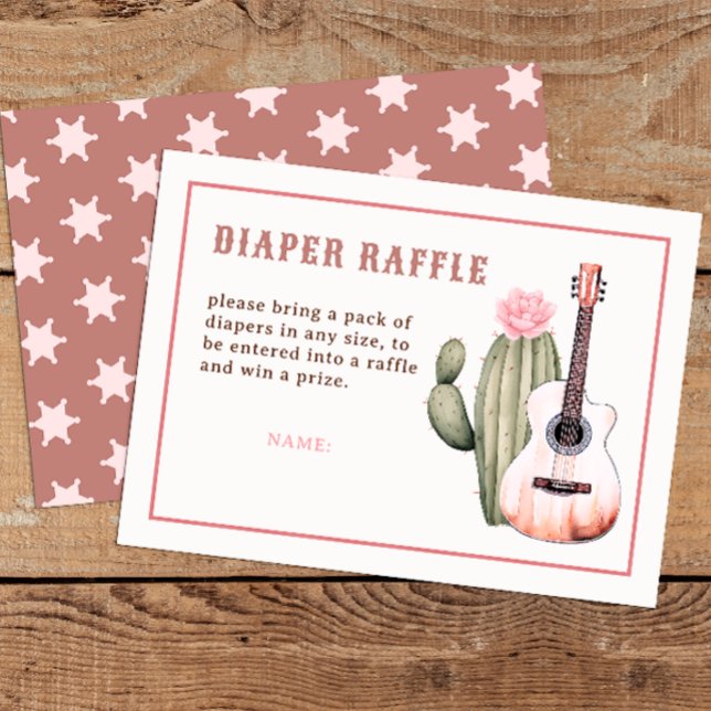 Cartão De Informações Tema Ocidental - Fralda Raffle Card cor-de-rosa (Diaper Raffle)
