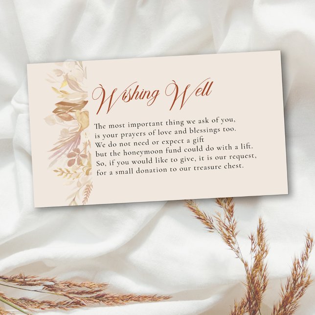 Cartão De Informações Terraccotta Cream Folhagem Botânica Bem Desejada (Wishing Well wedding enclosure card in terracotta burnt orange and cream with editable poem)