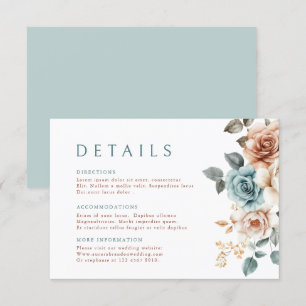 Cartão De Informações Terracota Azul Turquesa Neutro Floral Aquarela cas