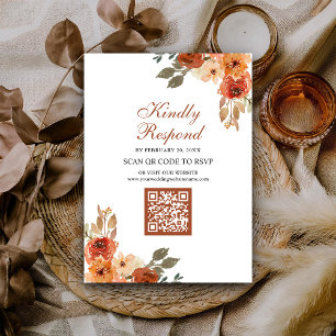 Cartão De Informações Terracota Floral Terroso Código QR RSVP Casamento
