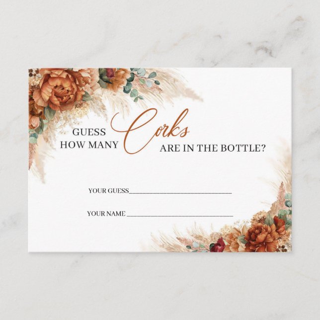 Cartão De Informações Terracotta adivinha quantas rolhas estão na garraf (Frente)