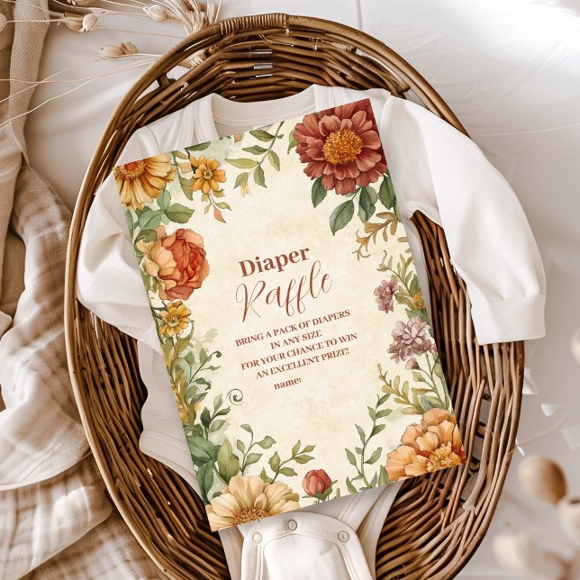 Cartão De Informações Terracotta Bebê Floral em Sangue Diapper Raffle (Criador carregado)