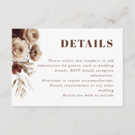 Cartão De Informações Terracotta Boho Floral Detalhes Casamento