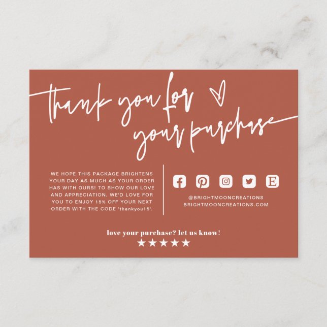 Cartão De Informações Terracotta Boho Pequenas Empresas Obrigado A Inser (Frente)