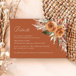 Cartão De Informações Terracotta Boho Rose Floral Wedding Details Hotel